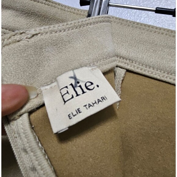Elie Tahari Midi Length Faux Suede Skirt Paneled Camel Colorway Sz L | 32 Waist - Picture 5 of 9